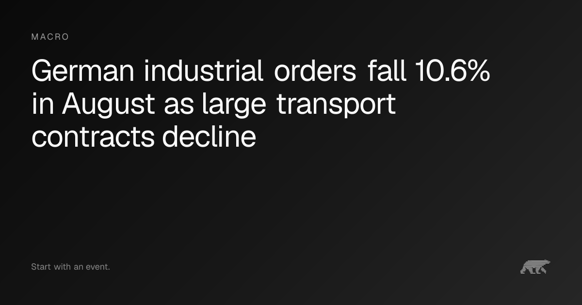German industrial orders fall 10.6% in August as large transport ...
