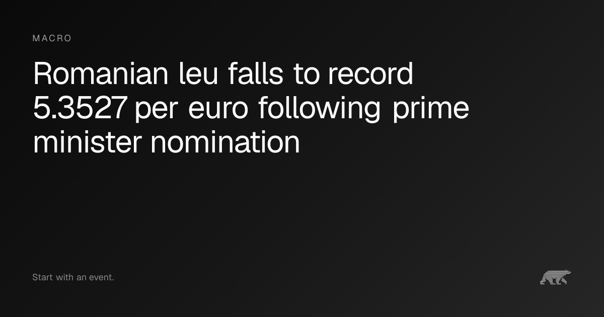 Romanian leu falls to record 5.3527 per euro following prime minister ...