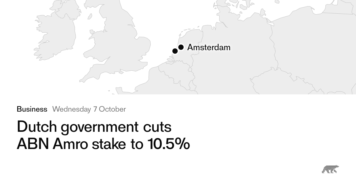 Dutch government cuts ABN Amro stake to 10.5% · Pollar