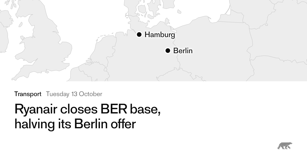 Ryanair closes BER base, halving its Berlin offer · Pollar