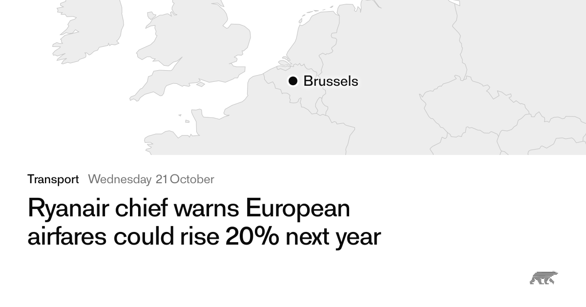 Ryanair chief warns European airfares could rise 20% next year