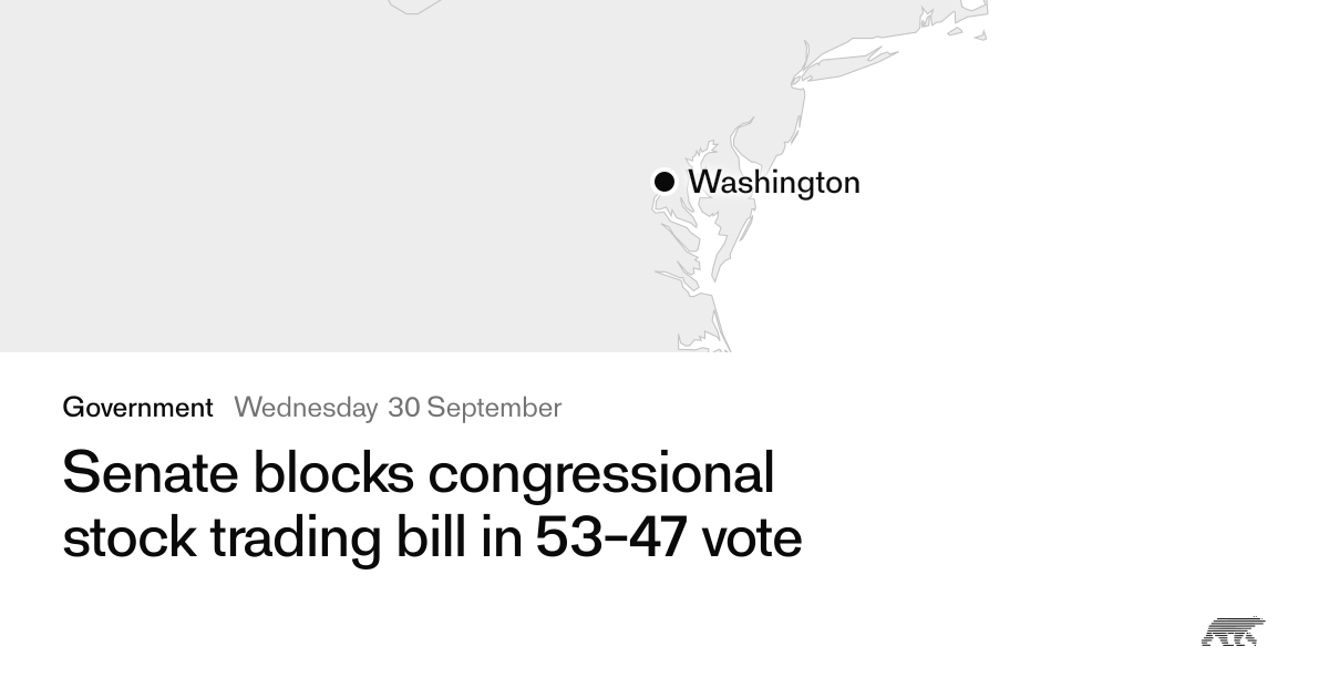 Senate blocks congressional stock trading bill in 53-47 vote · Pollar