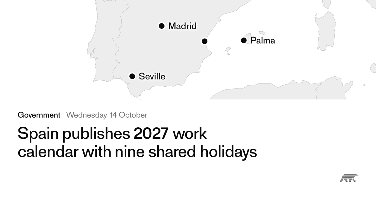 Spain publishes 2027 work calendar with nine shared holidays · Pollar