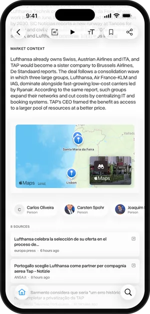 Sources of a story on iPhone